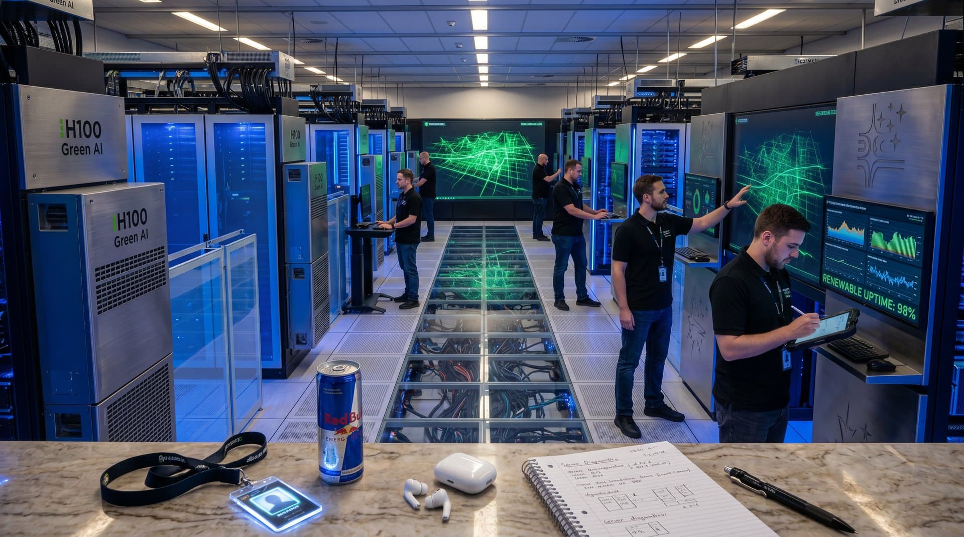 Nvidia GPU servers and green energy holograms in a high-tech European data center