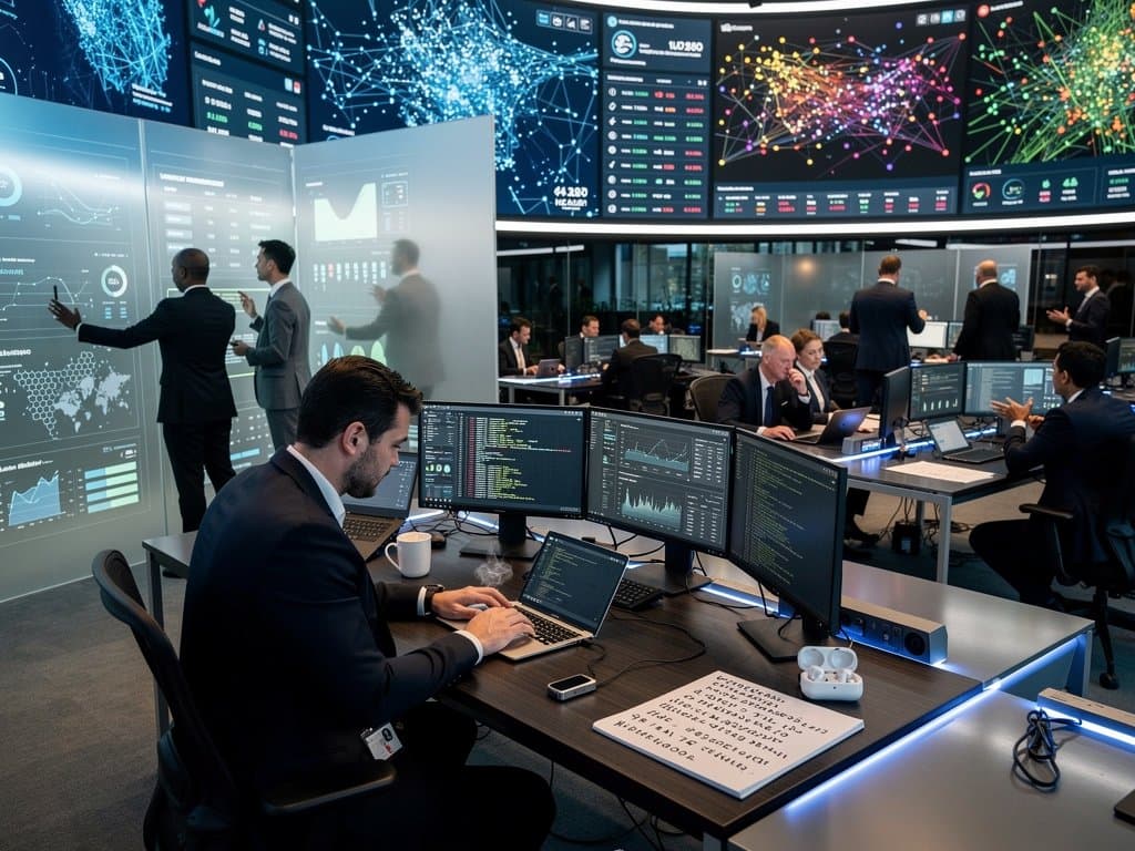 Europol analysts track crypto kidnappings and blockchain threats on curved screens in high-tech operations center