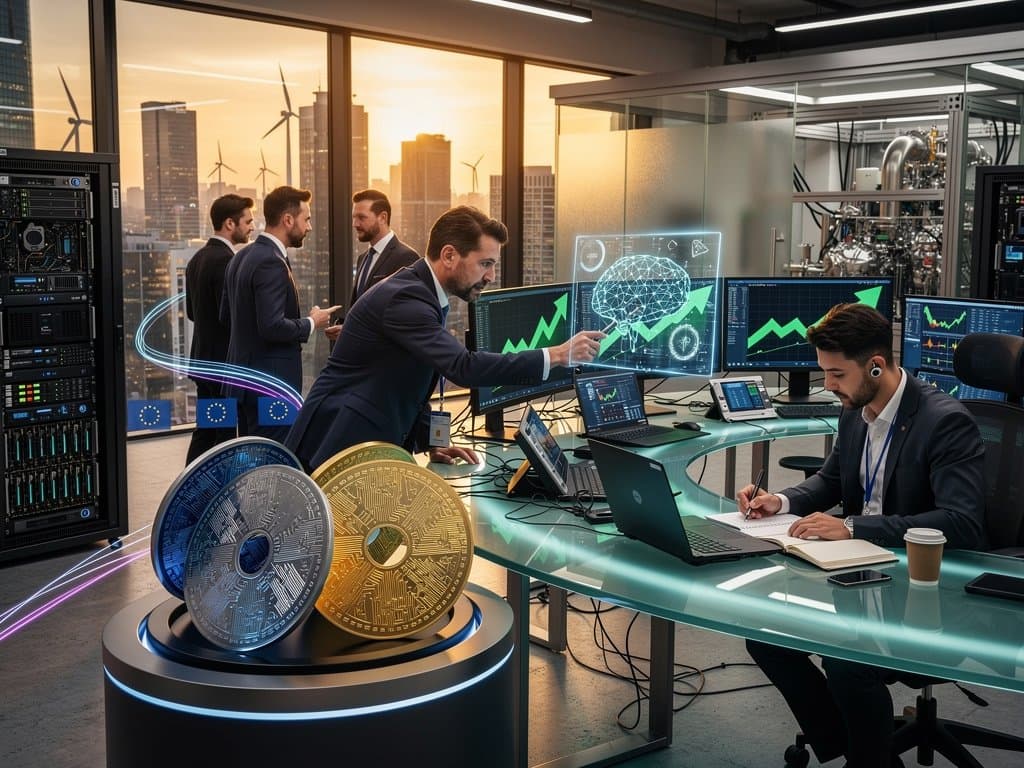 Dynamic visualization of Nvidia AI stock surge impacting ASML and European semiconductors with high-tech charts and EU elements