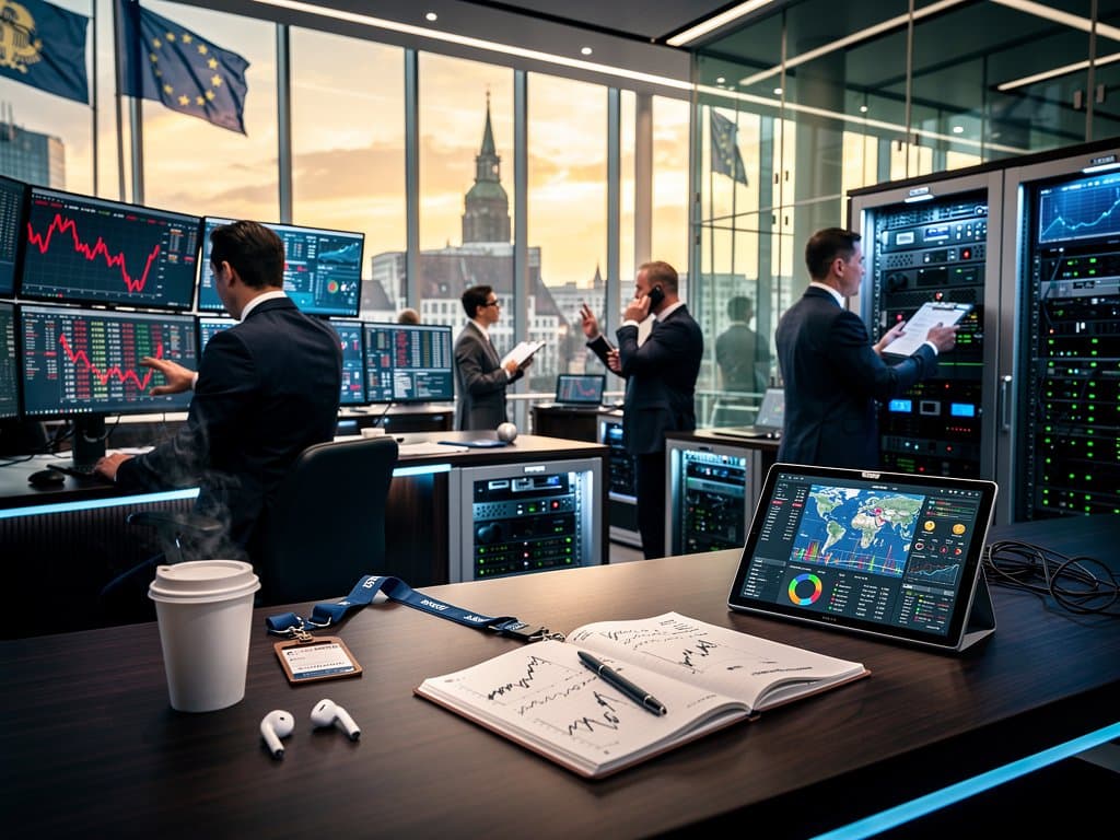 Frankfurt trading floor showing BTC drop, Russia cryptocurrency prison sentences news, MiCA compliance