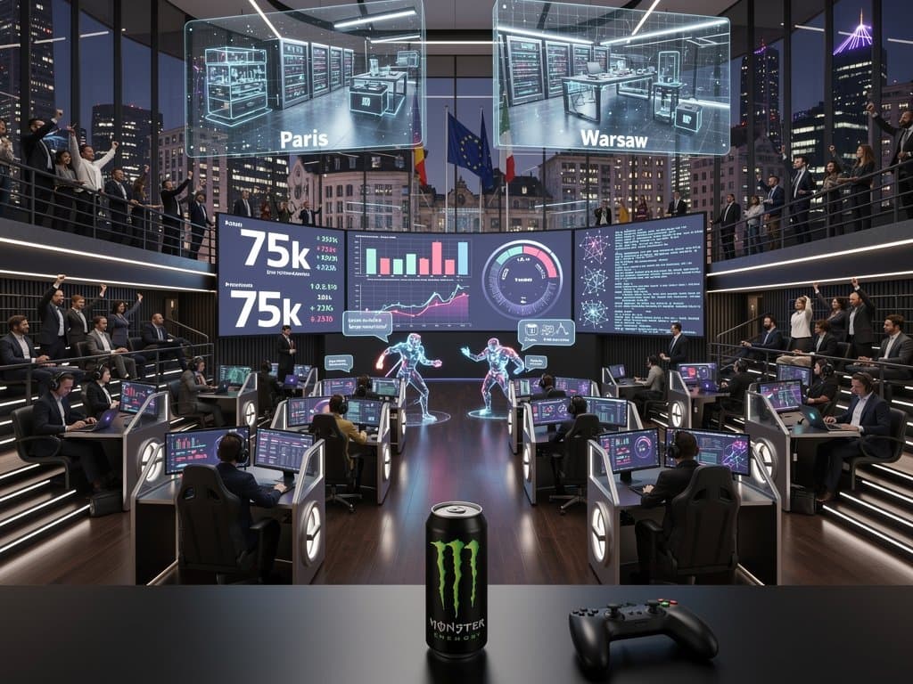 Abstract AI NPC simulations in futuristic gaming lab with financial charts and neural networks